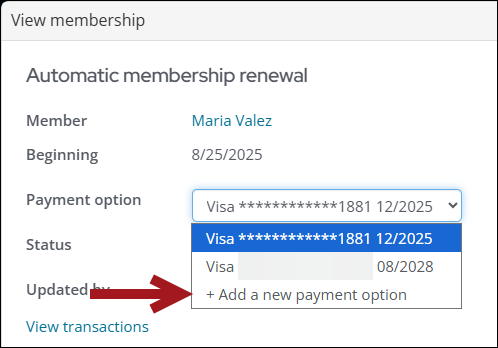 Adding a new payment option for a recurring donation