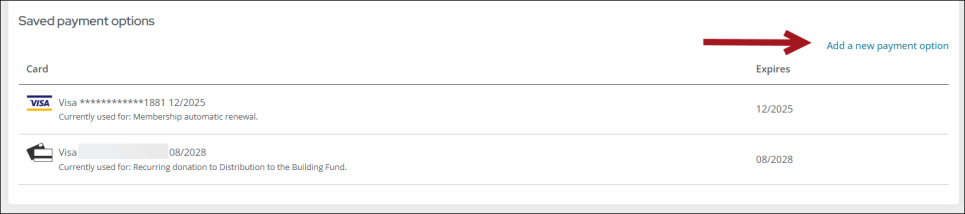Deleting a saved payment option
