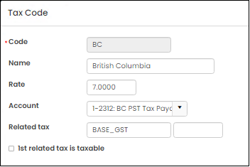 Configuring the British Columbia tax code