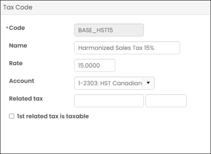 Illustrating the base HST tax code configuration