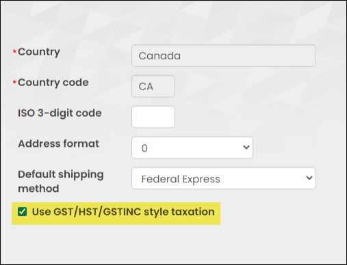 Enabling the used GST style taxation check box in the country definition