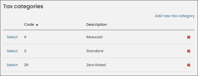 Viewing the Tax category page