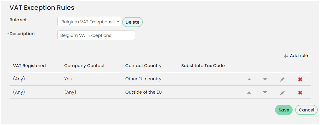 VAT exception rules window