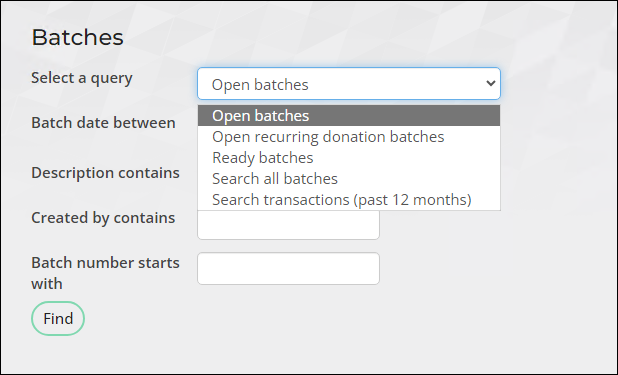 Viewing the queries available for searching batches