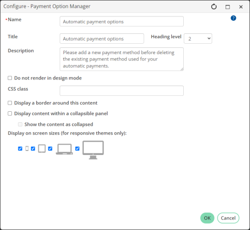 Adding a Description to the Payment Option Manager content item