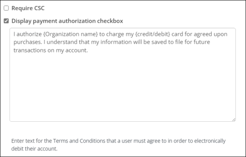 Adding a payment authorization checkbox