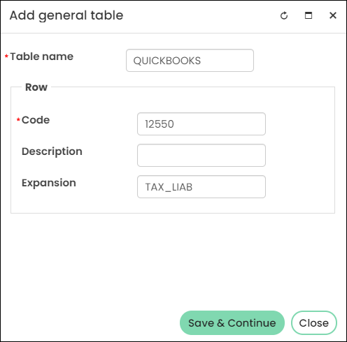 Adding a Quickbooks general lookup table