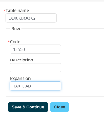 Adding a Quickbooks general lookup table