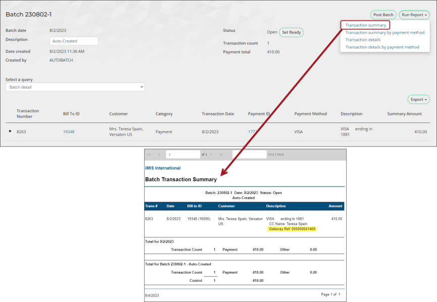 Running the transaction summary batch report