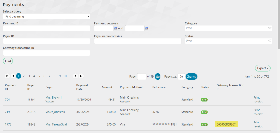 Copying the gateway transaction ID