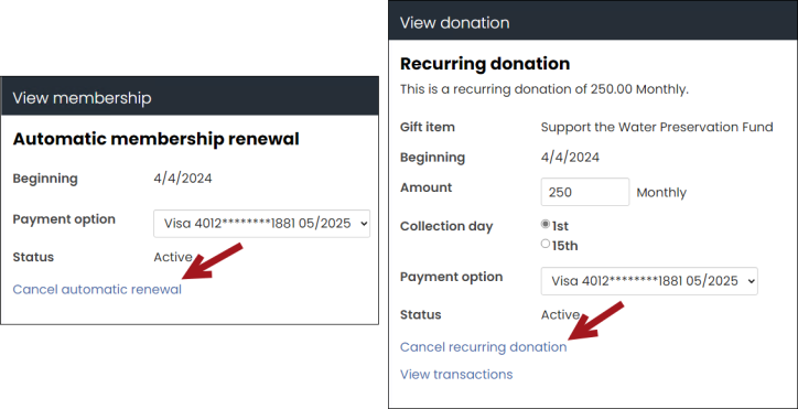 Cancelling automatic payments or recurring donations