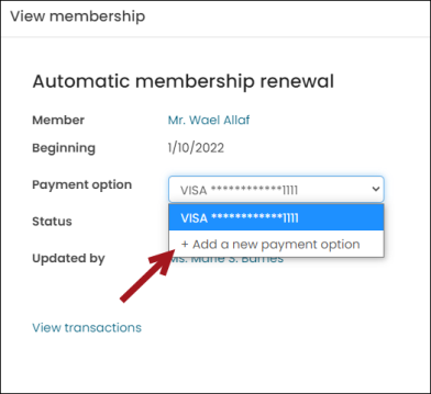 Adding a new payment option for an automatic membership renewal