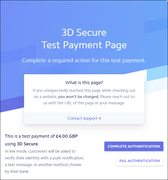 Test payment using 3D secure
