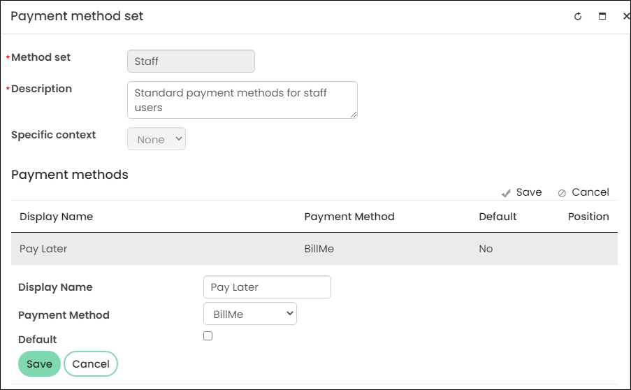 Setting up the pay later payment method