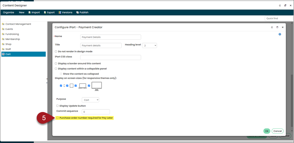 Disabling the purchase order number requirement option