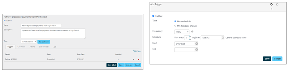 Adding a trigger to the retrieved processed payments from pay central task