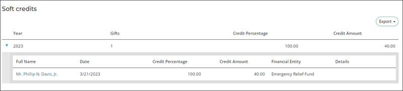 Soft  credit  area on account page