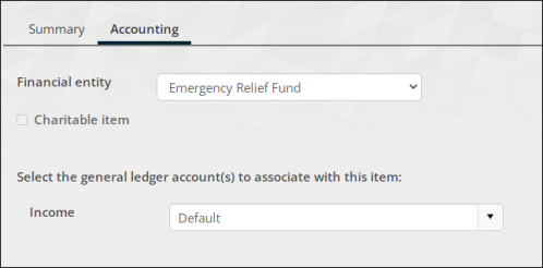 Income account on the accounting tab