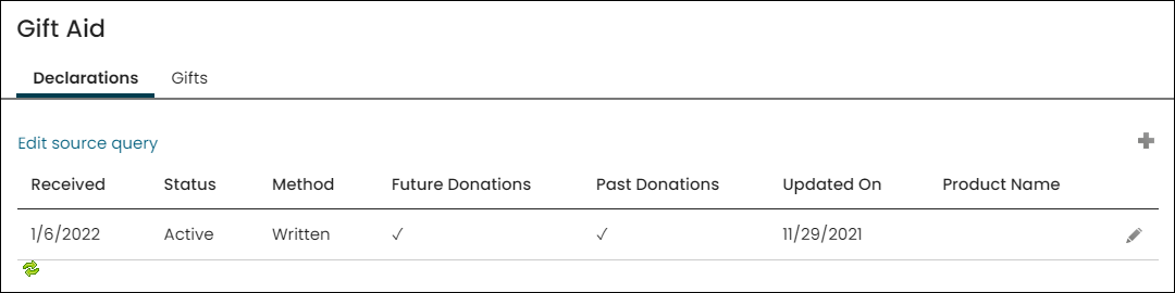 Gift Aid panel on account pages