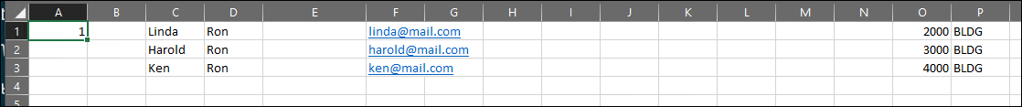 Example spreadsheet with placeholder value in the first column