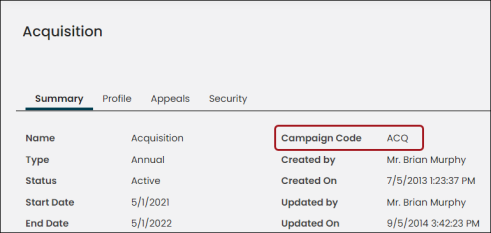 Campaign landing page with box around the campaign code
