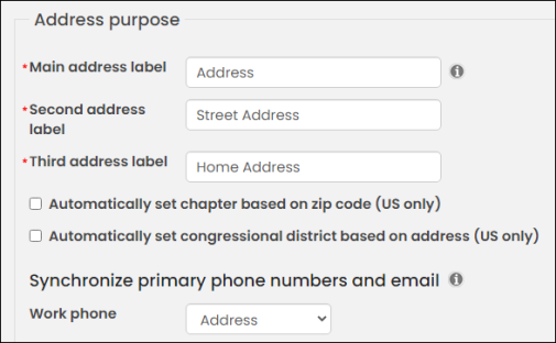 Address purpose settings