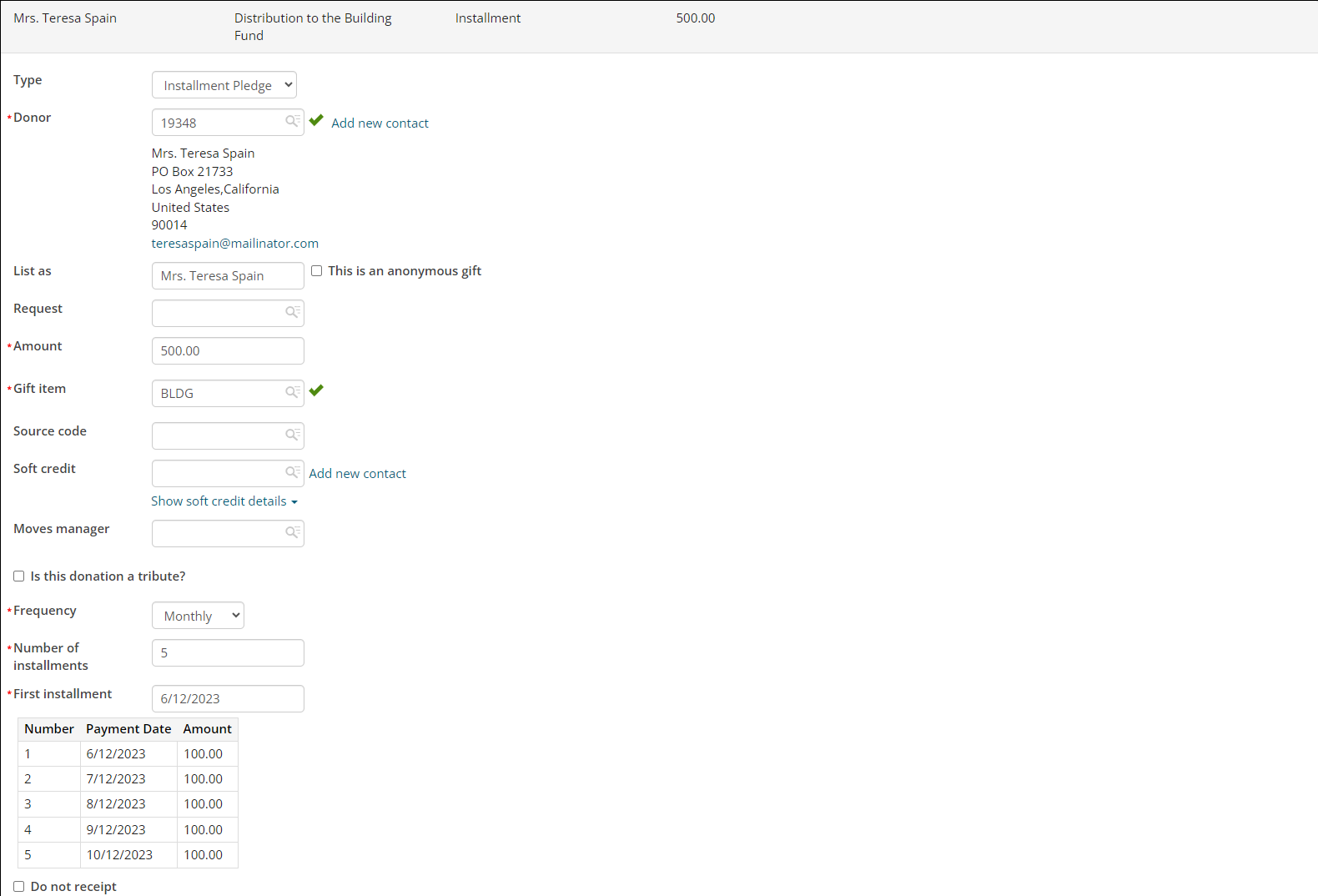 Paying installment pledges