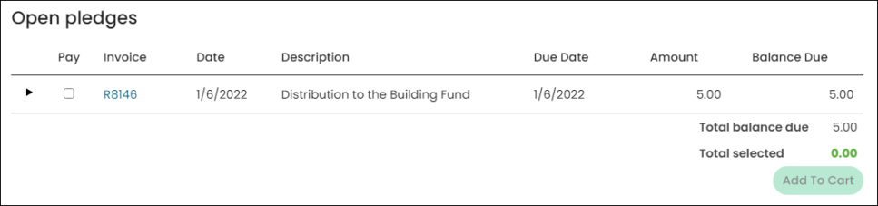 Open pledges area on contact account page