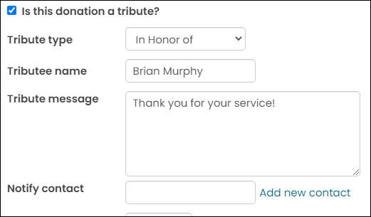 Tribute donation options