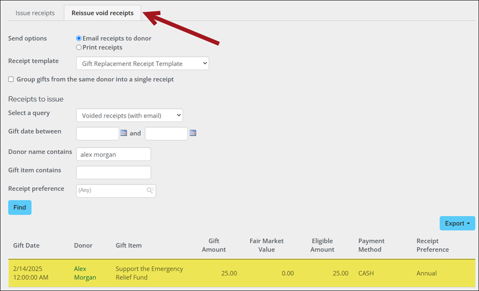 Reissue vid receipts window