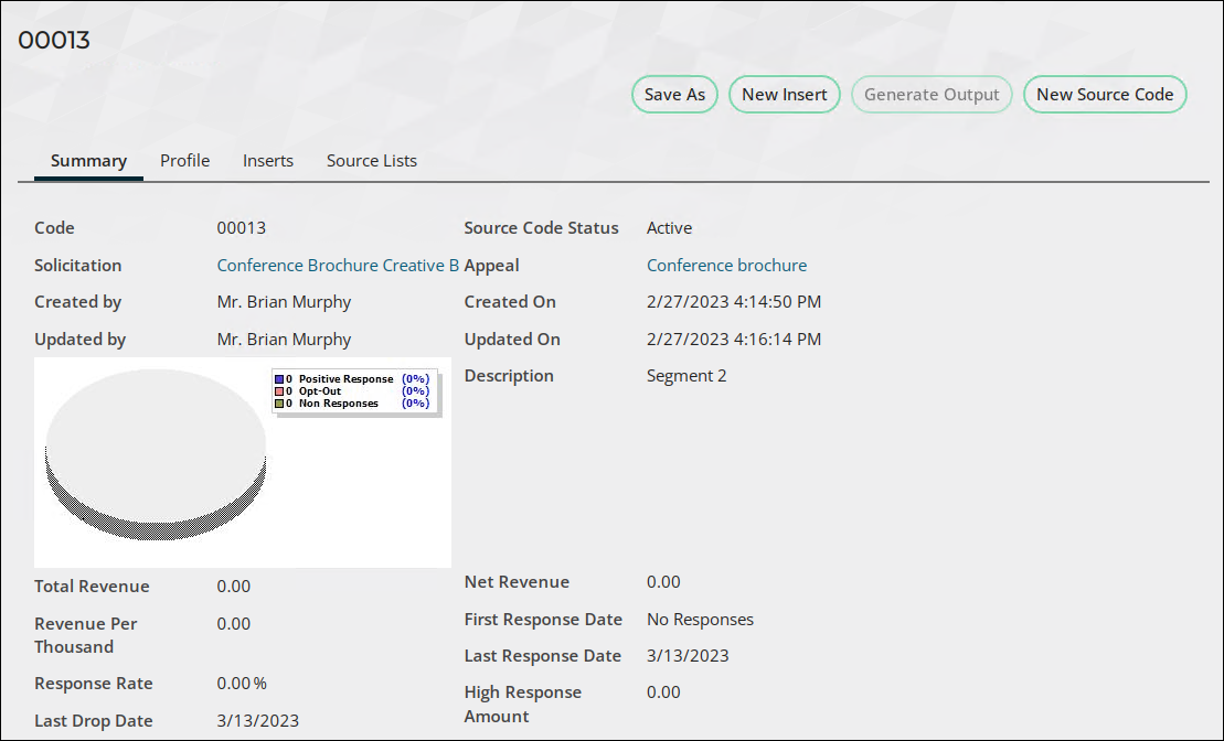 The summary tab of the 00013 source code displays the details defined in step seven.