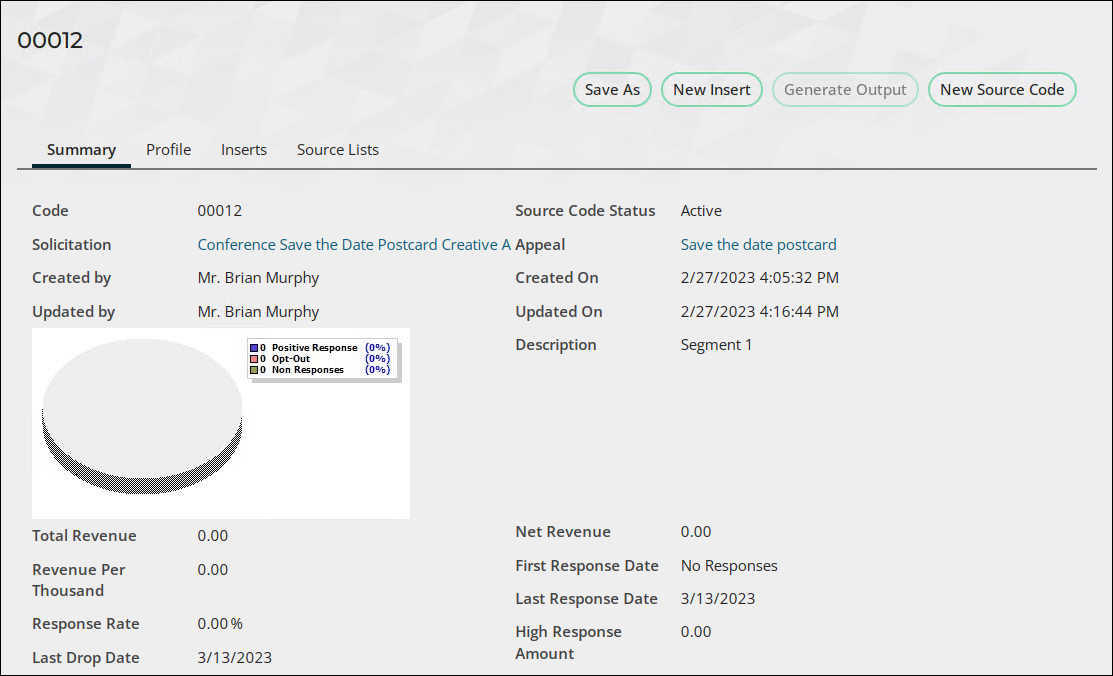 The Summary tab of the 00012 source code displays the details defined in step seven.