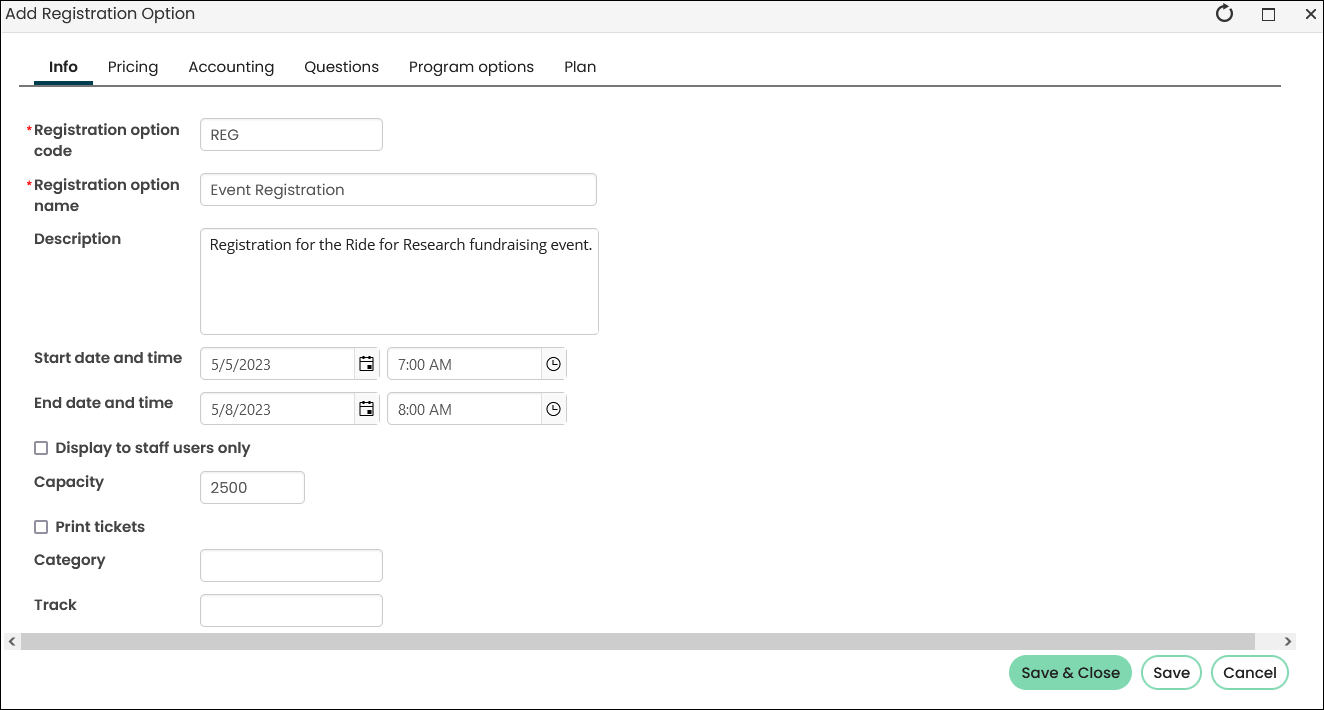 The input fields for the new registration option contain the details defined in step four.