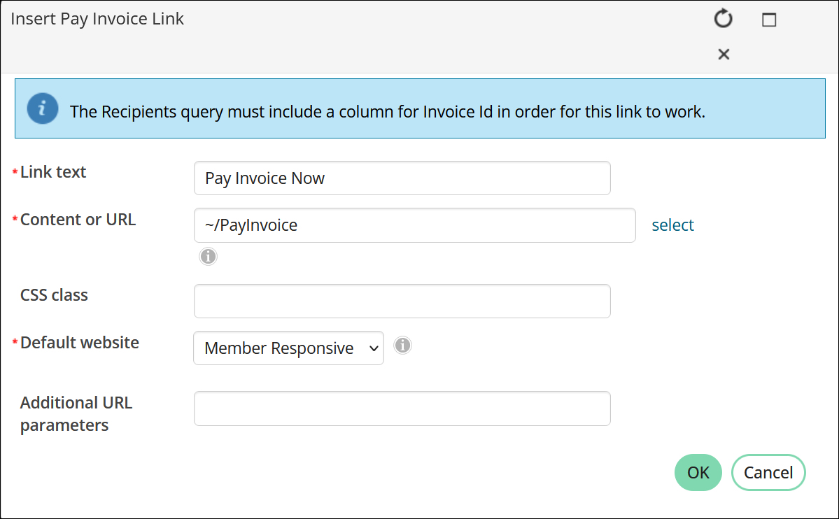 Defining the Pay Invoice Link