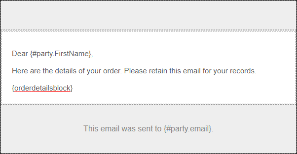 Order confirmation template with a personalized greeting and a placeholder for order details.