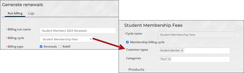 Selecting a billing cycle with only one customer type