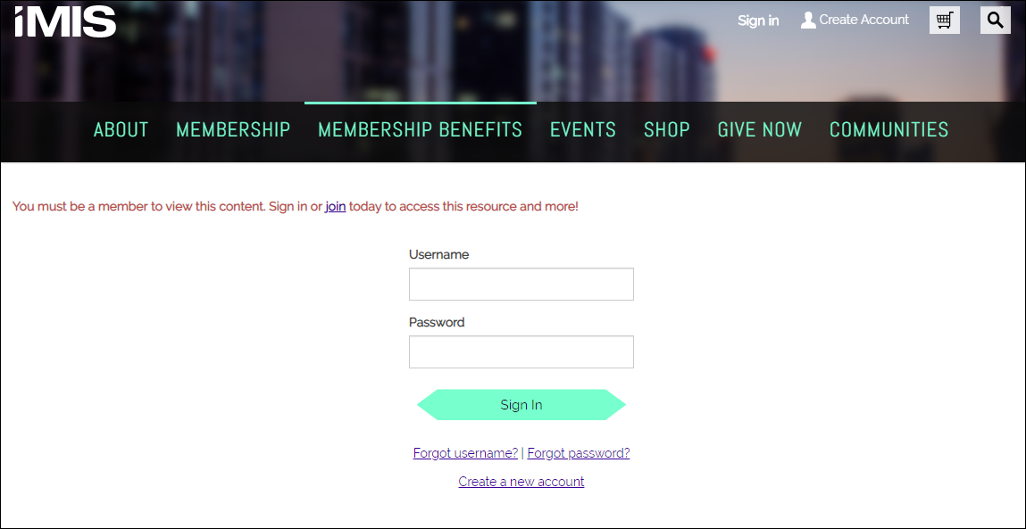 Example of members only content when user is not signed in