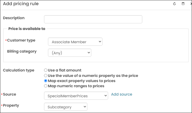 Adding a new pricing rule that maps exact property values to prices