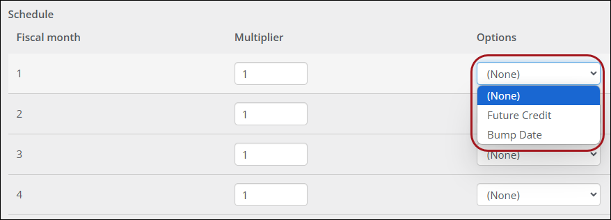 Selecting a prorating option