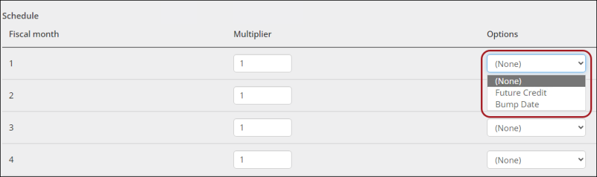 Selecting a prorating option