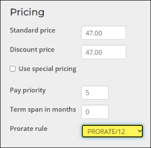 Selecting the prorate rule