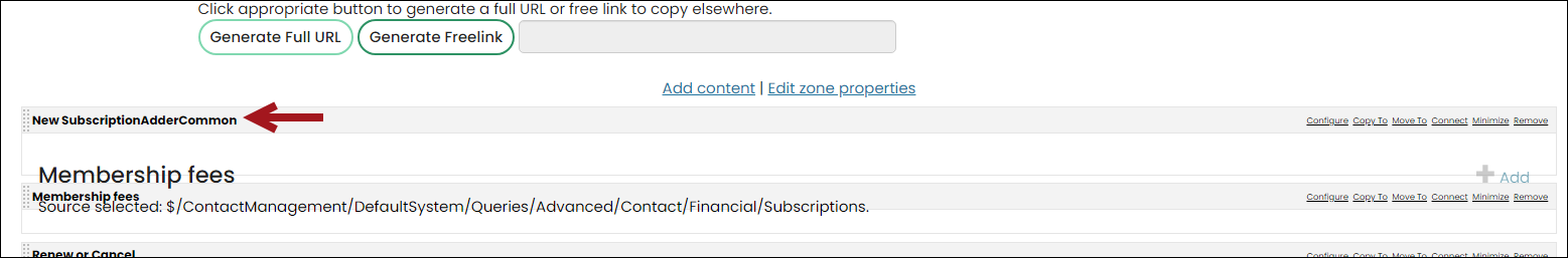 Ensuring the subscription adder content item is above the query menu content item