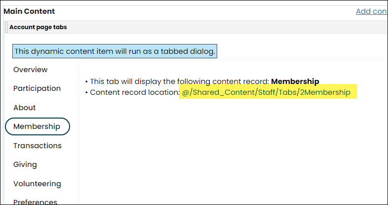 Clicking the content record location link