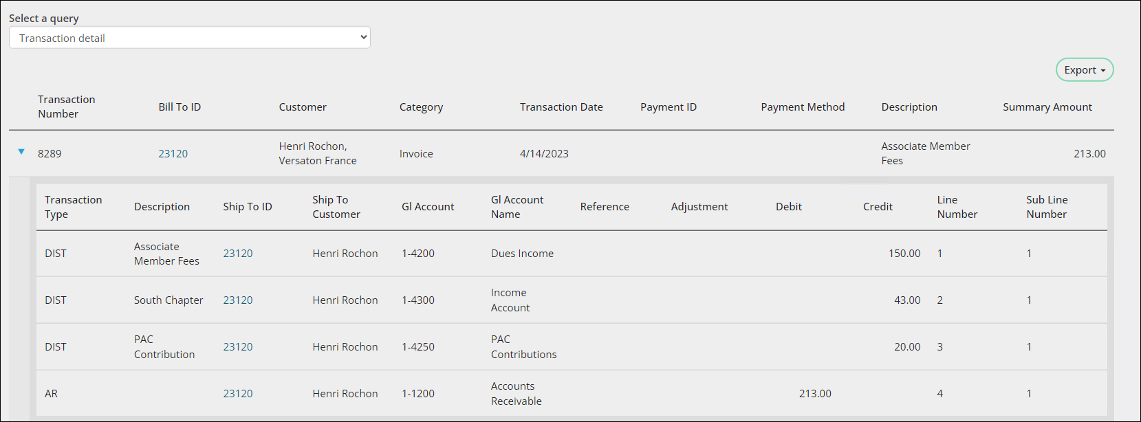 Viewing the transaction details using the transaction detail query