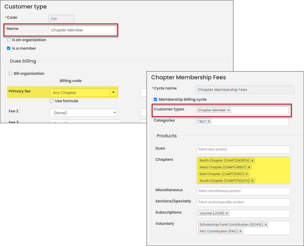 Illustrating how the customer type and billing cycle should be configured