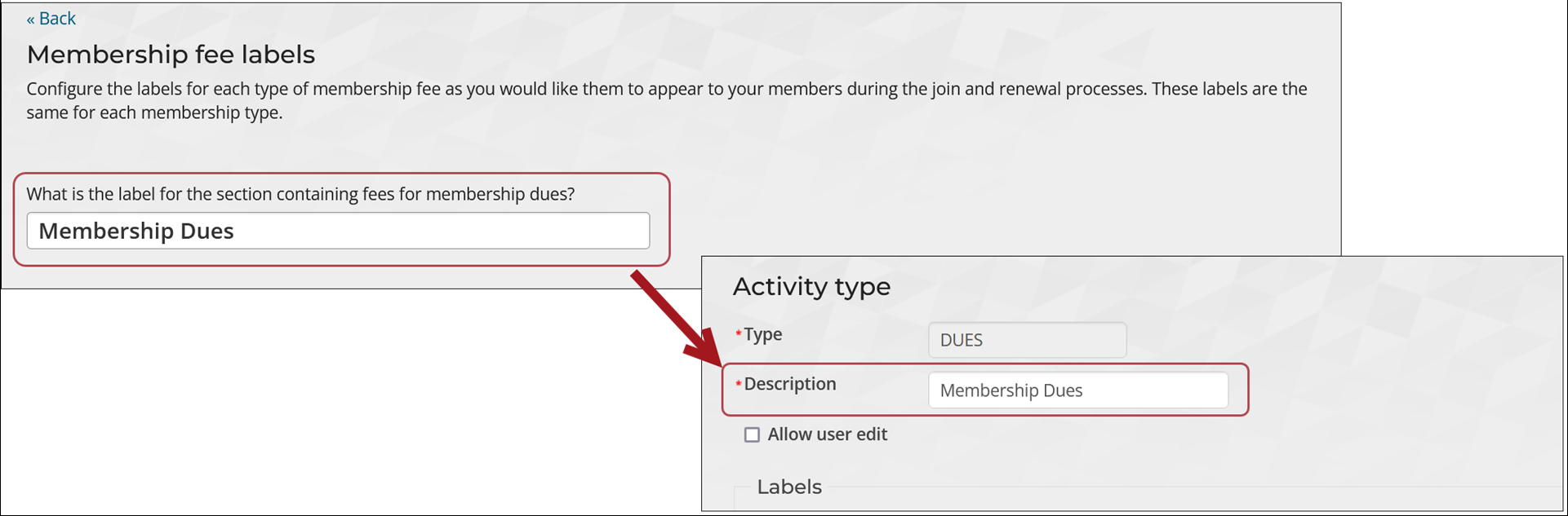 Defining the membership fee labels