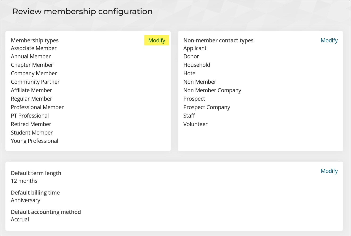 Selecting modify to edit part of the wizard configuration