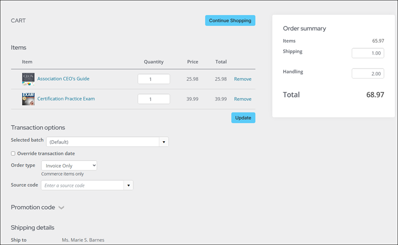 Updated shopping cart