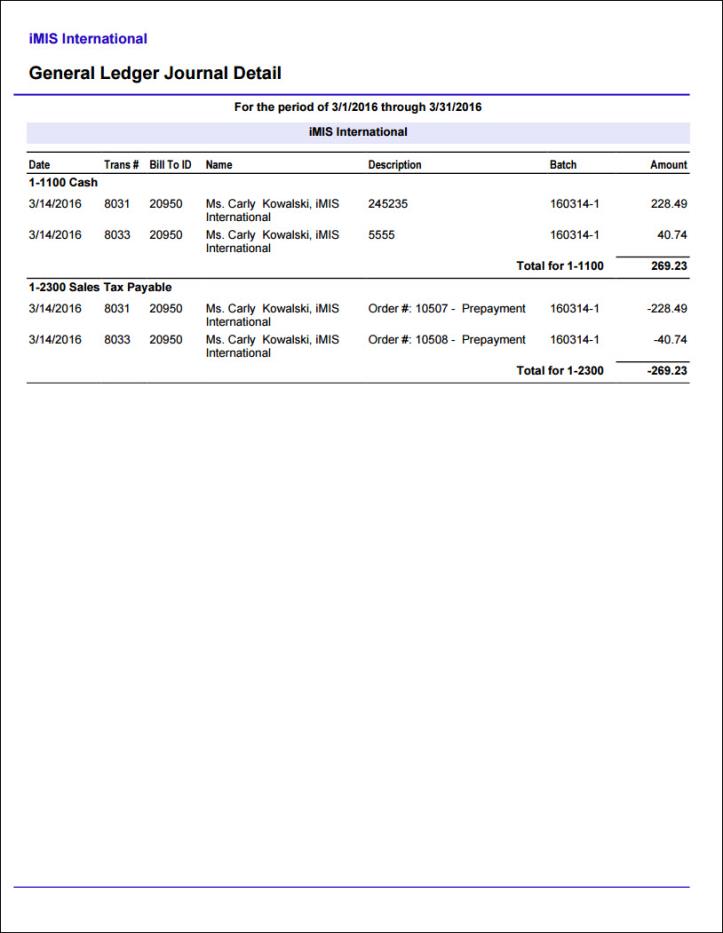 Viewing the General Ledger Journal Detail report example