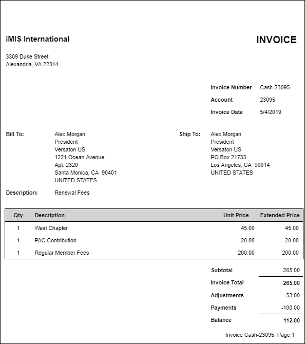 Viewing the Invoice Detail report example